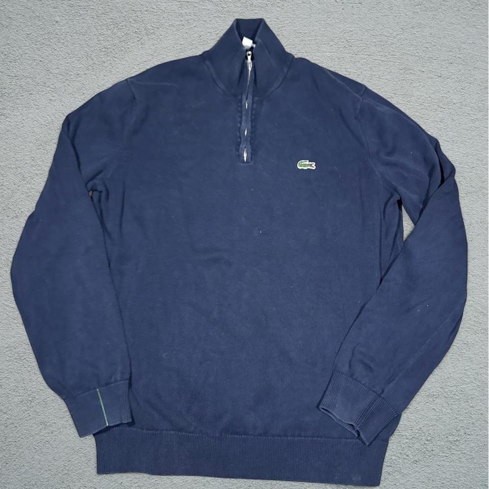 Lacoste Mens Navy Blue Quarter Zip Sweatshirt Regular Fit US L Golf Preppy